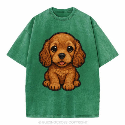Baby Cocker Spaniel Puppy - long wavy ears, soulful eyes, silky coat, - Vintage T-shirt - Forest Mist(Green)