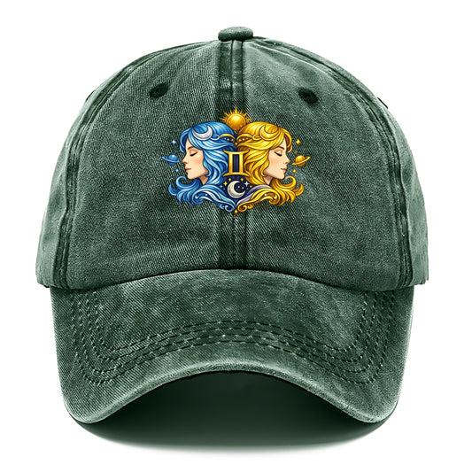 TWIN FACES | Two faces in profile mirror image | Gemini duality | Opposite - Classic Cap - Forest Mist(Green)