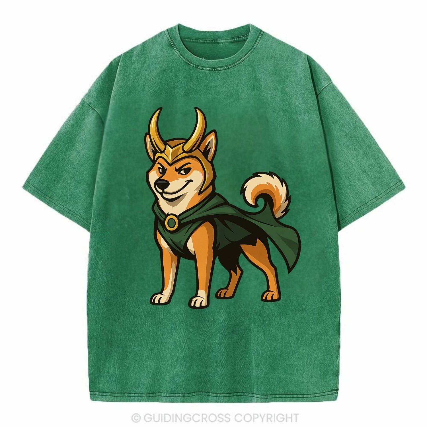 Shiba Inu Loki  - Vintage T-shirt - Forest Mist(Green)