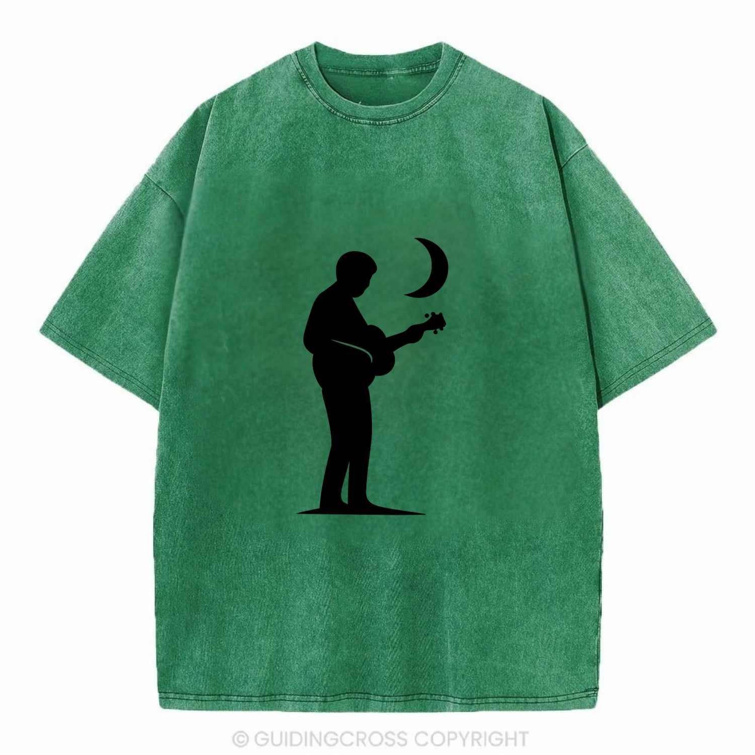 Guitarist playing acoustic under moonlight - Vintage T-shirt - Forest Mist(Green)