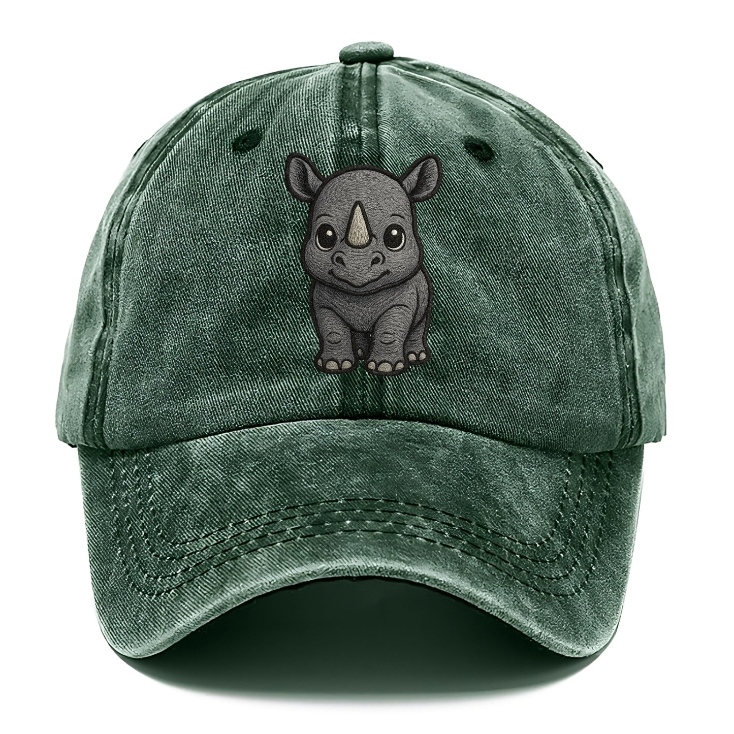 Baby Rhino - gray armor skin, tiny horn nub, round eyes, front-facing, tank baby - Classic Cap - Forest Mist(Green)