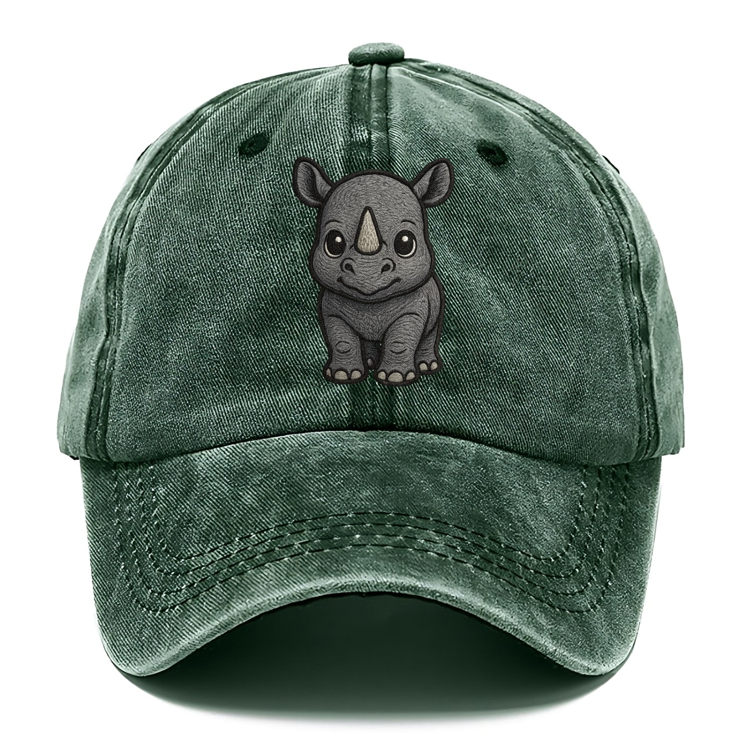 Baby Rhino - gray armor skin, tiny horn nub, round eyes, front-facing, tank baby - Classic Cap - Forest Mist(Green)