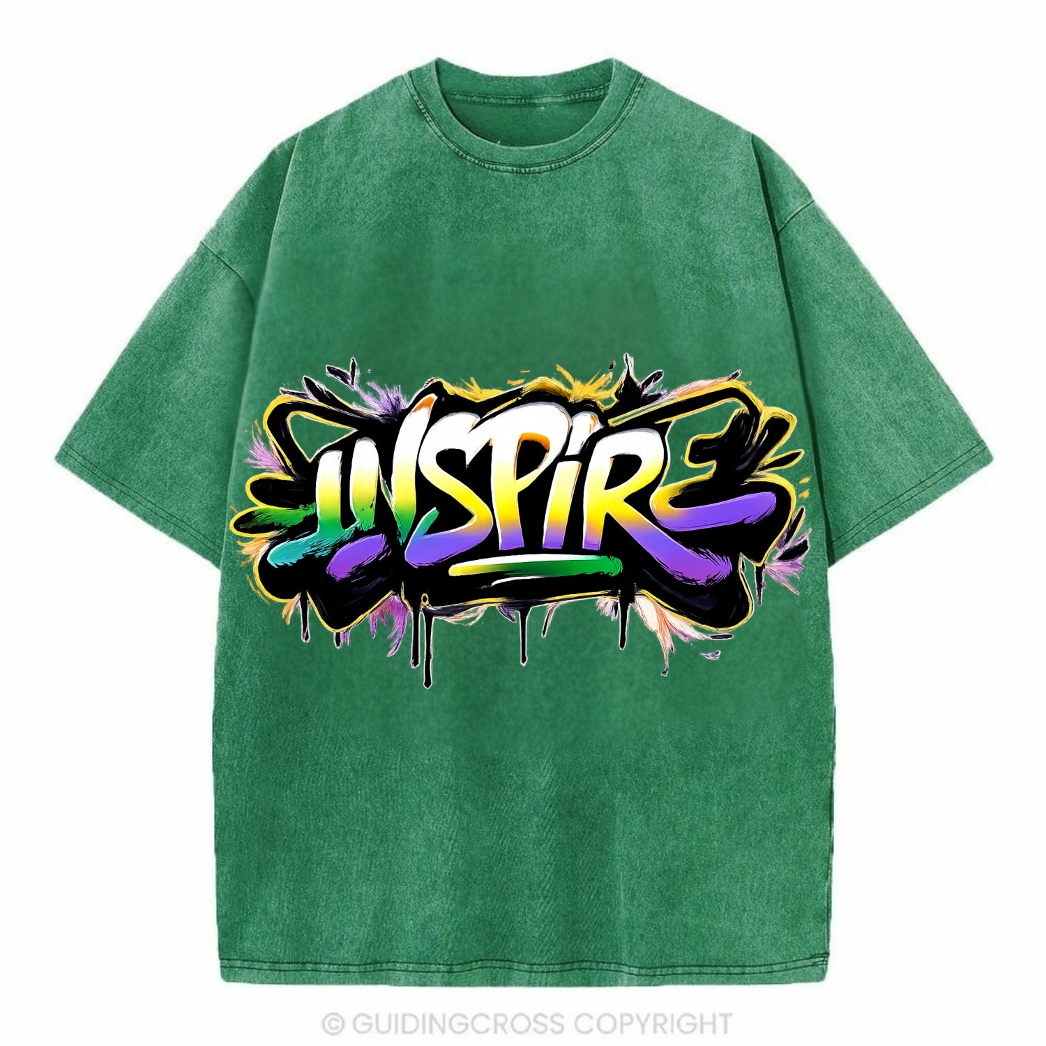Bold typography design - "INSPIRE" - motivating others, being the spark - Vintage T-shirt - Forest Mist(Green)