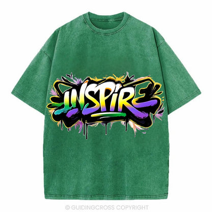 Bold typography design - "INSPIRE" - motivating others, being the spark - Vintage T-shirt - Forest Mist(Green)