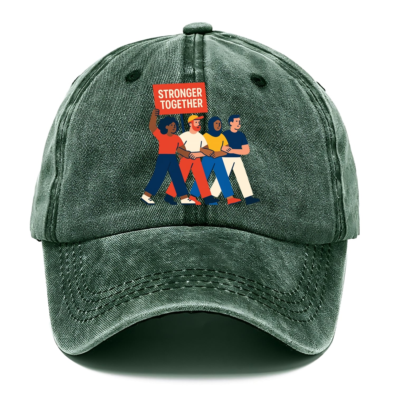 Peaceful protesters marching with linked arms - "Stronger Together" - solidarity - Classic Cap - Forest Mist(Green)