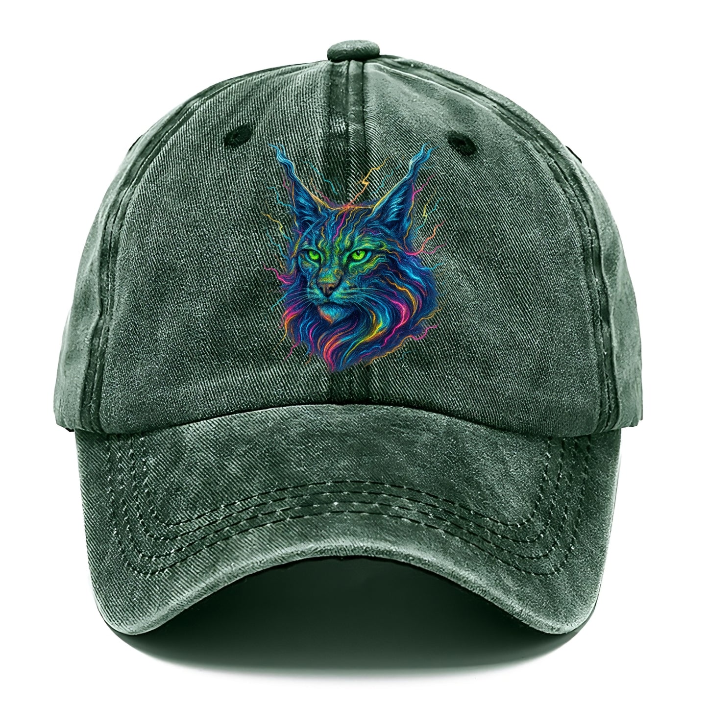 Wild lynx with ear tufts transforming into liquid mercury flows, silver and gold - Classic Cap - Forest Mist(Green)