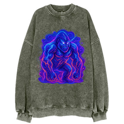 Mighty gorilla with electricity flowing through defined muscles, lightning - Vintage Sweatshirt - Forest Mist(Green)