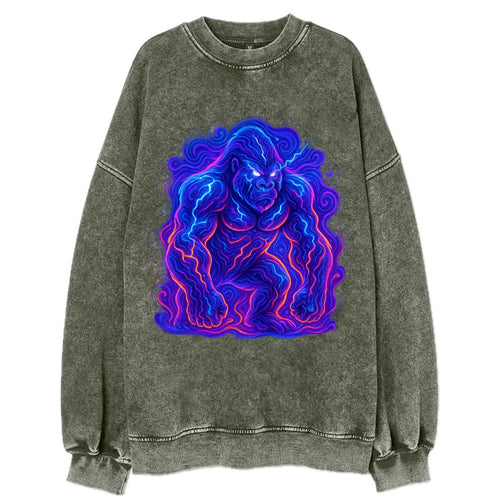 Mighty gorilla with electricity flowing through defined muscles, lightning - Vintage Sweatshirt