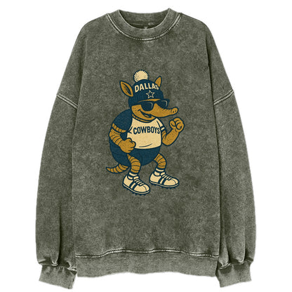Dallas Armadillo wearing Cowboys beanie with lone star patch and wayfarer - Vintage Sweatshirt - Forest Mist(Green)