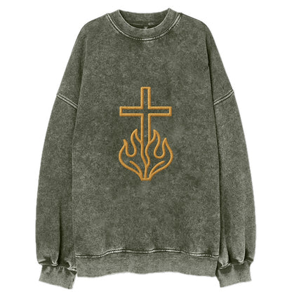 Burning Bush Cross  - Vintage Sweatshirt - Forest Mist(Green)