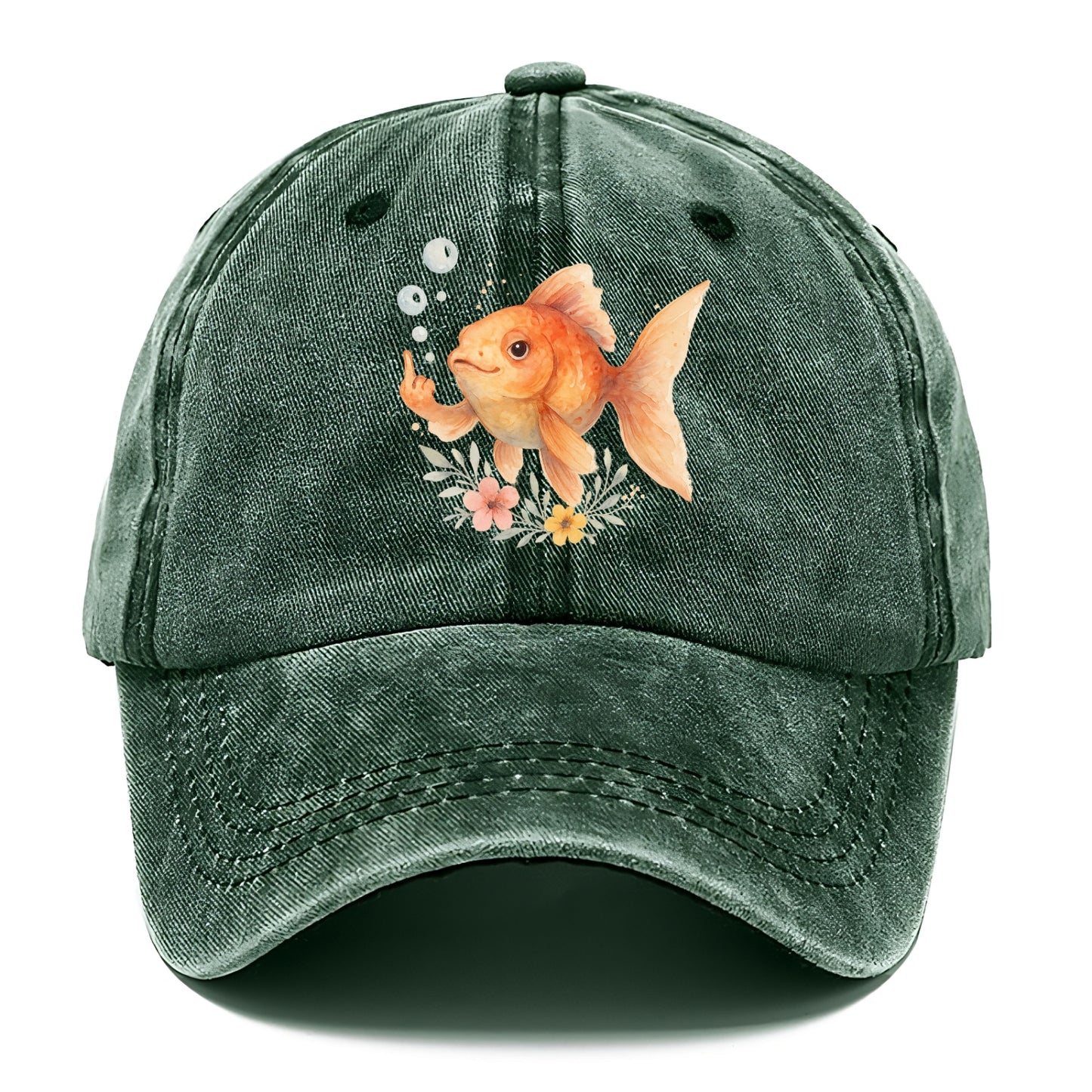 chubby goldfish blowing bubbles, one fin extended like middle finger - Classic Cap - Forest Mist(Green)