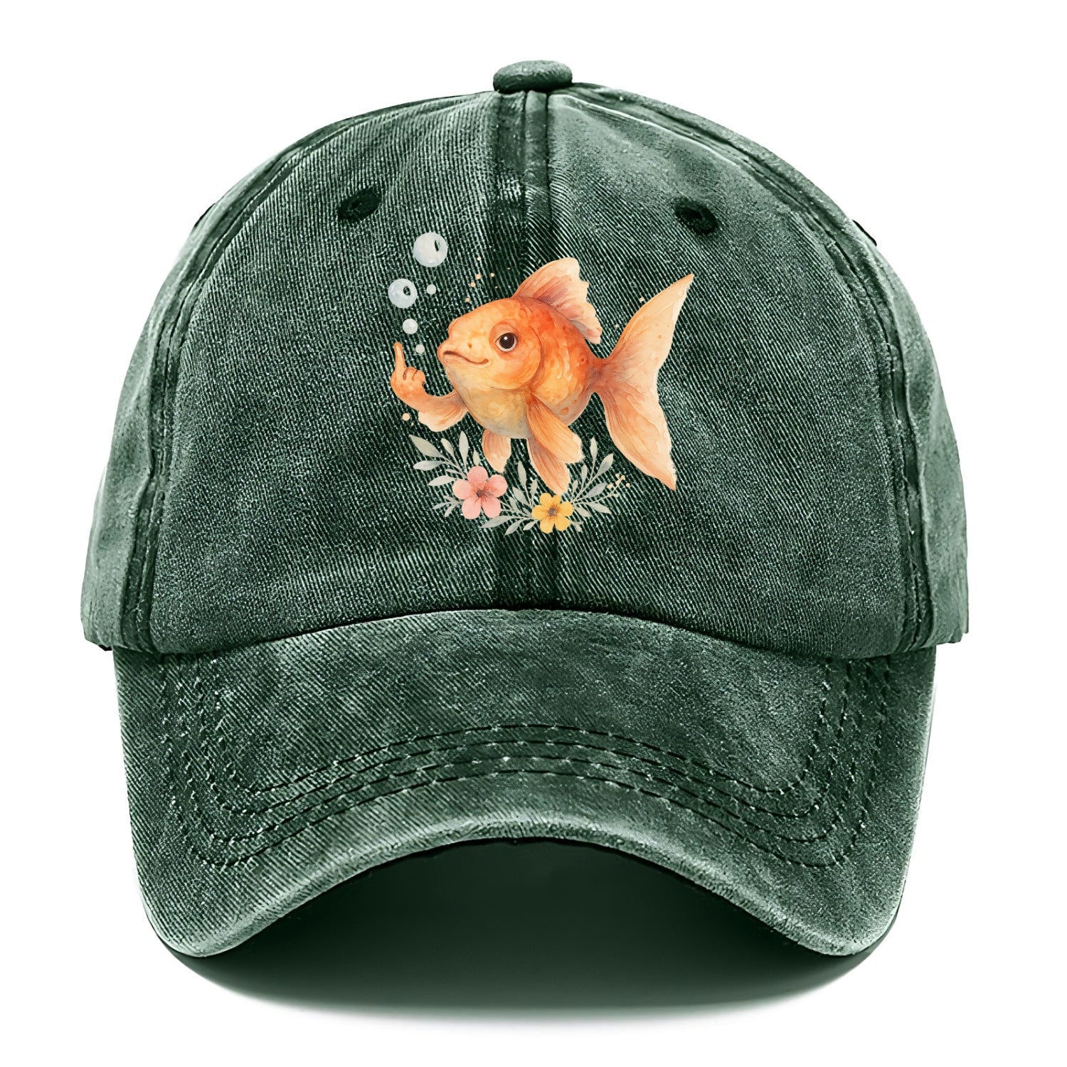 chubby goldfish blowing bubbles, one fin extended like middle finger - Classic Cap - Forest Mist(Green)