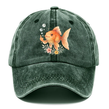 chubby goldfish blowing bubbles, one fin extended like middle finger - Classic Cap - Forest Mist(Green)