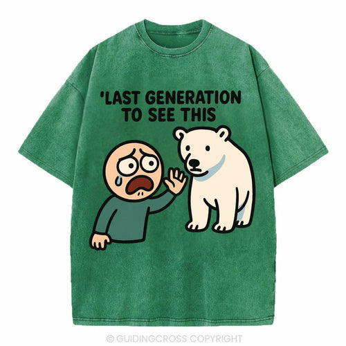 Person waving goodbye to polar bear - Last generation to see this - extinction - Vintage T-shirt