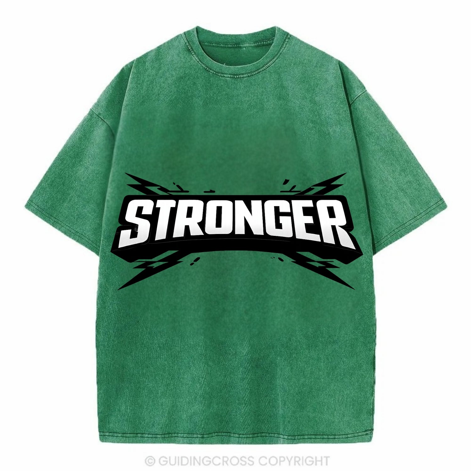 Bold typography design - "STRONGER" - getting better, building power - Vintage T-shirt - Forest Mist(Green)