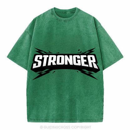 Bold typography design - "STRONGER" - getting better, building power - Vintage T-shirt - Forest Mist(Green)