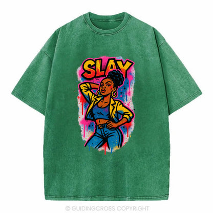 Empowered figure striking confident pose - "slay" culture, fierce and fabulous - Vintage T-shirt - Forest Mist(Green)