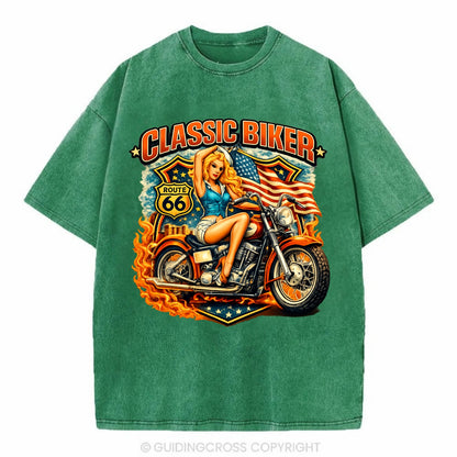 Classic Pinup Biker - Vintage T-shirt - Forest Mist(Green)