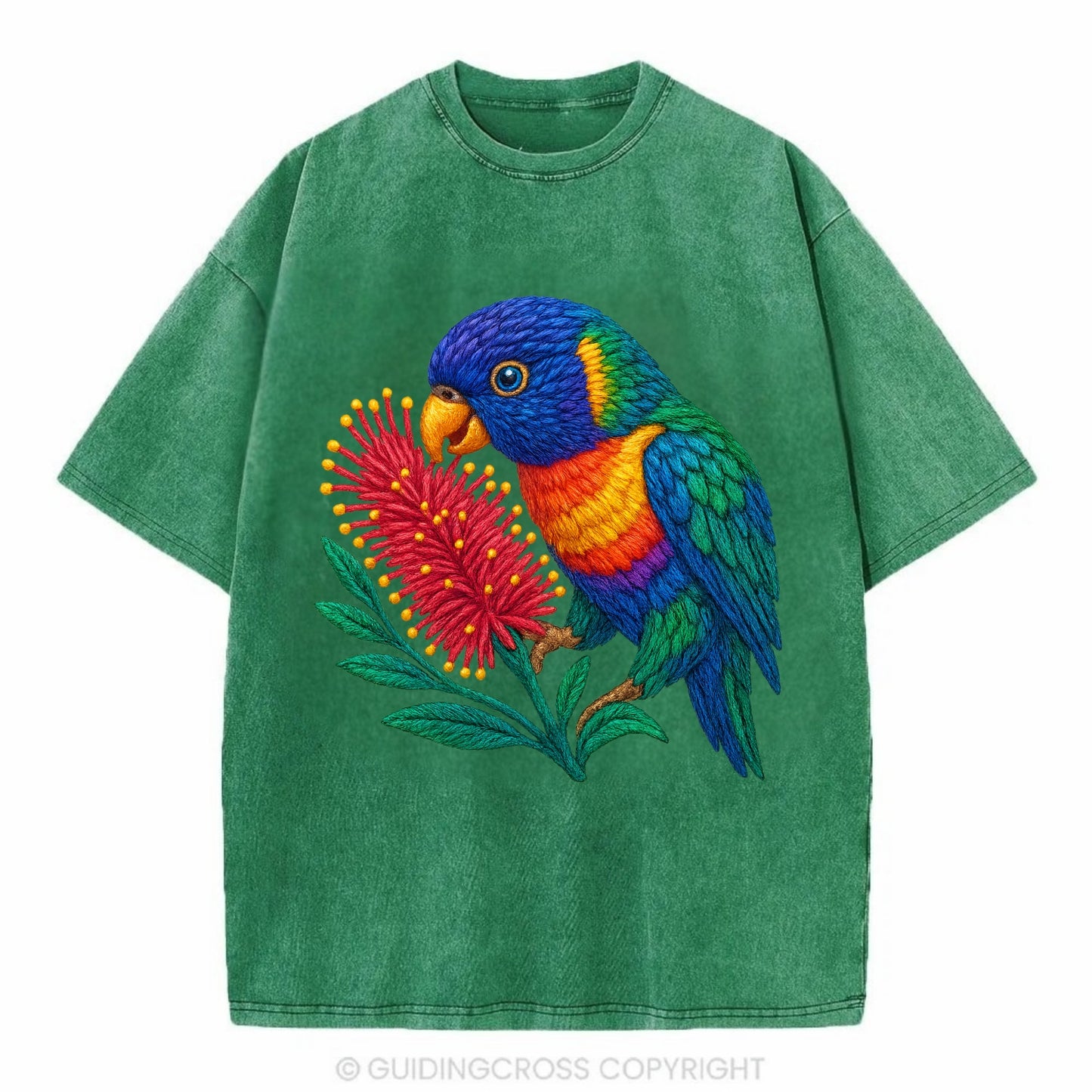 Rainbow Lorikeet Bottlebrush - Vintage T-shirt - Forest Mist(Green)