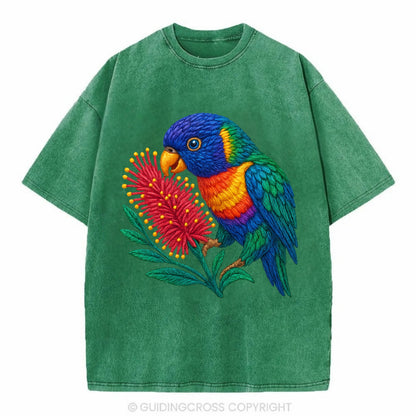 Rainbow Lorikeet Bottlebrush - Vintage T-shirt - Forest Mist(Green)