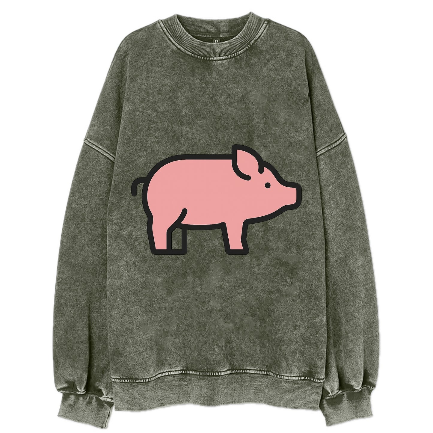 Pig - Pink farm pig flat side profile - Vintage Sweatshirt - Forest Mist(Green)
