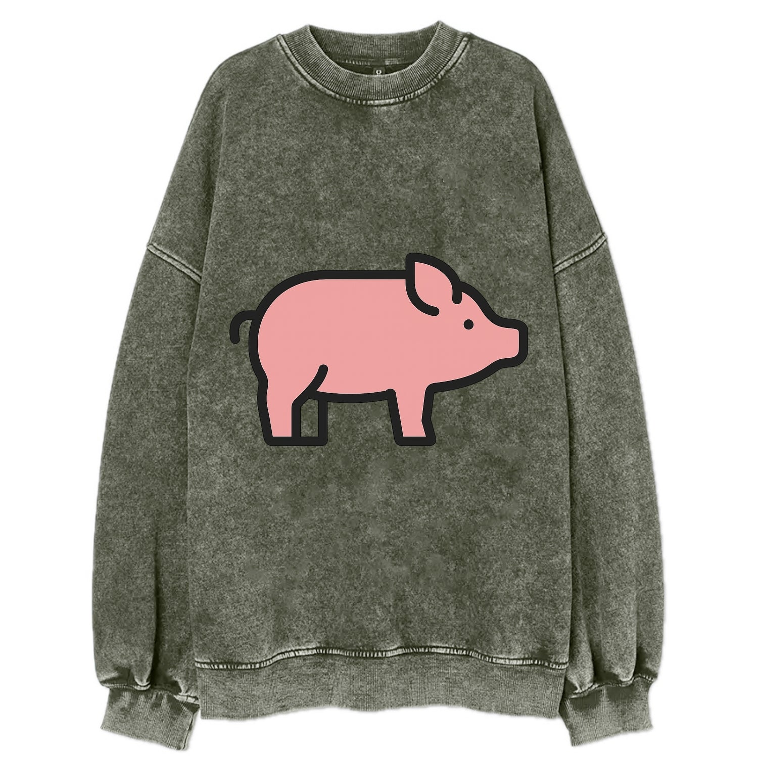 Pig - Pink farm pig flat side profile - Vintage Sweatshirt - Forest Mist(Green)