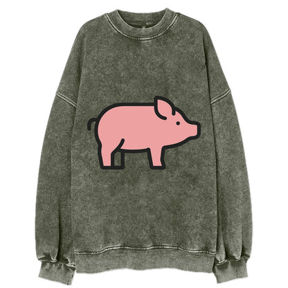 Pig - Pink farm pig flat side profile - Vintage Sweatshirt - Forest Mist(Green)