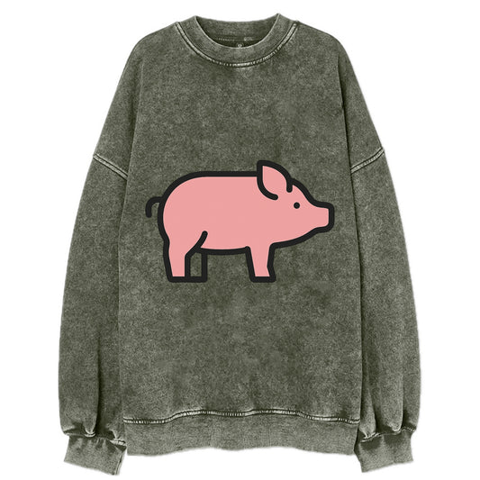 Pig - Pink farm pig flat side profile - Vintage Sweatshirt - Forest Mist(Green)