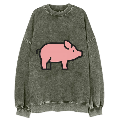 Pig - Pink farm pig flat side profile - Vintage Sweatshirt