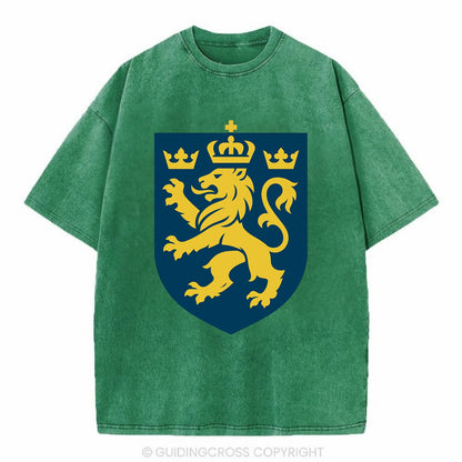 Sweden Three Crowns Emblem  - Vintage T-shirt - Forest Mist(Green)