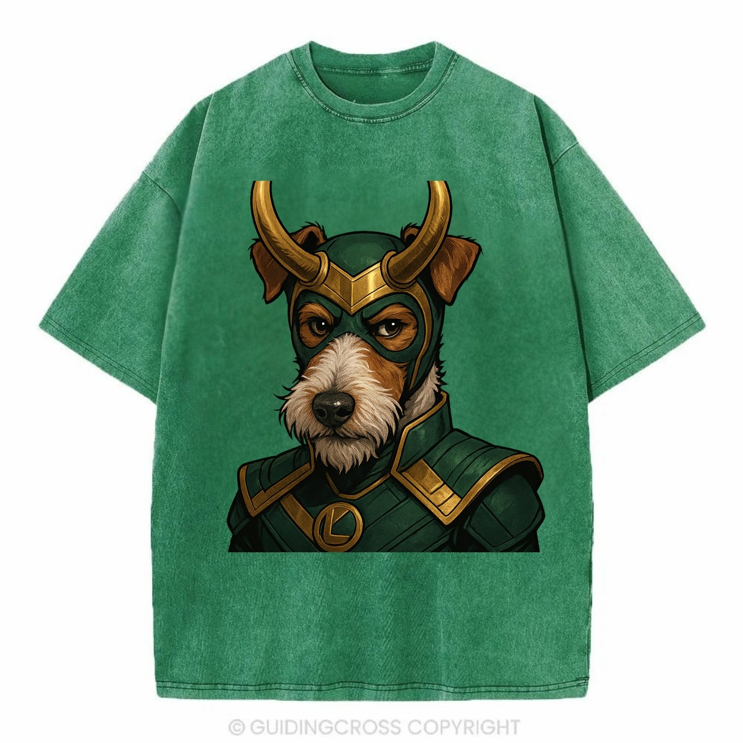 Fox Terrier Loki  - Vintage T-shirt - Forest Mist(Green)