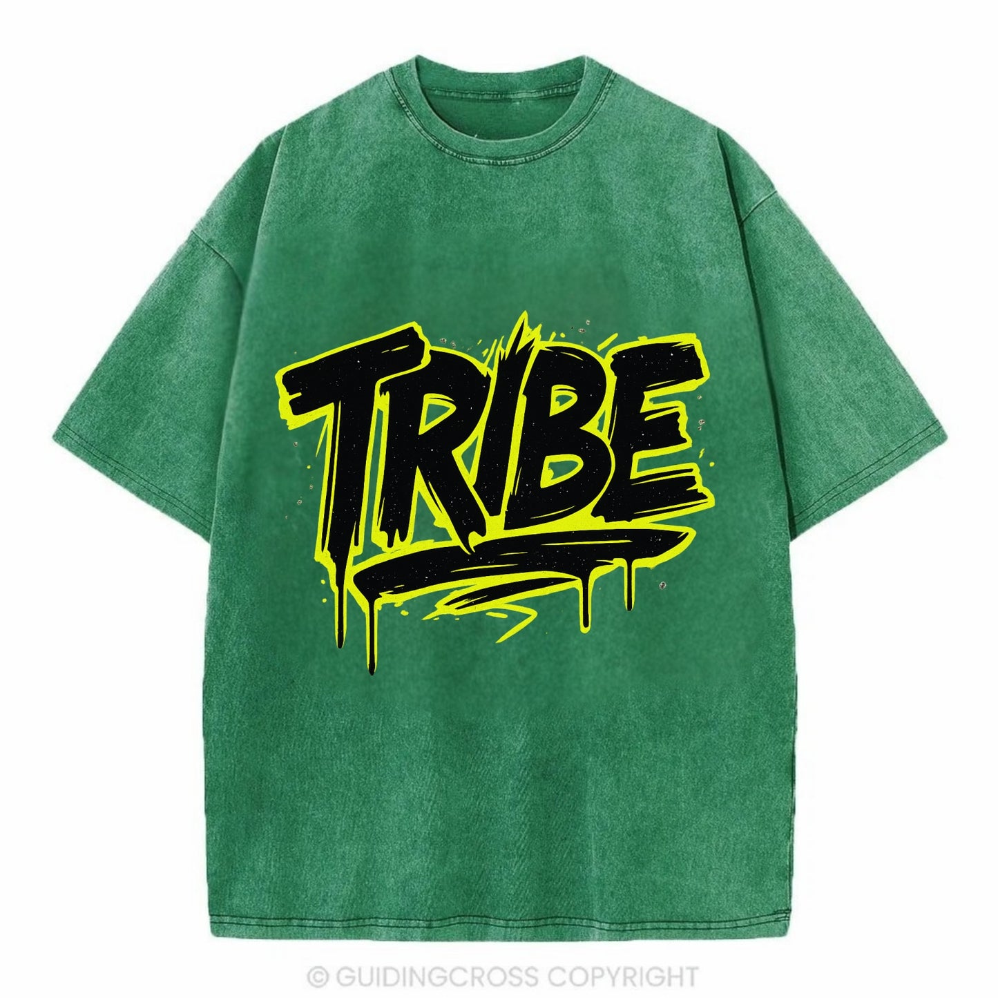 Bold typography design - "TRIBE" - your community, your group - Vintage T-shirt - Forest Mist(Green)