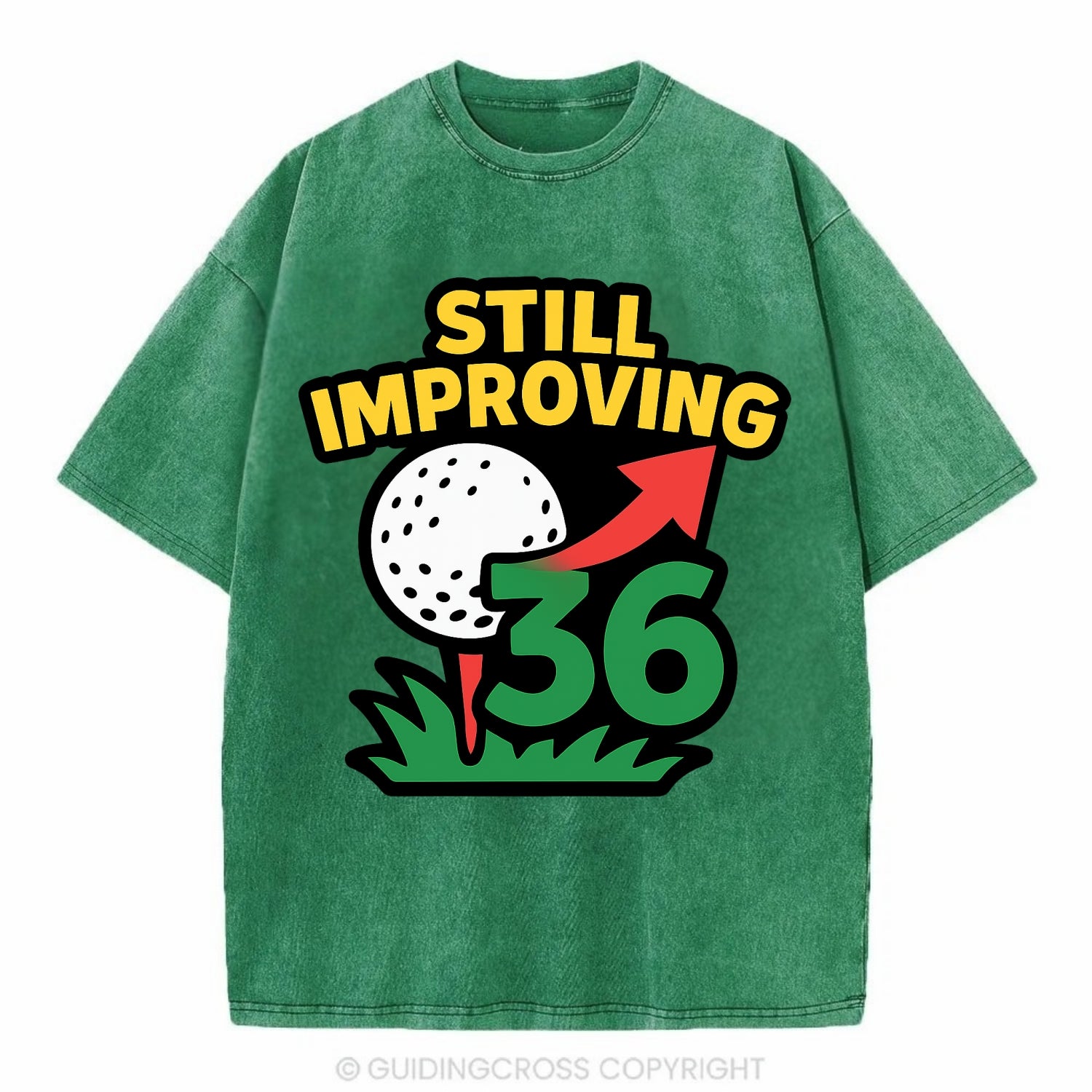 Handicap number getting higher with arrow - "Still Improving" - optimistic - Vintage T-shirt - Forest Mist(Green)
