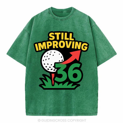 Handicap number getting higher with arrow - "Still Improving" - optimistic - Vintage T-shirt - Forest Mist(Green)