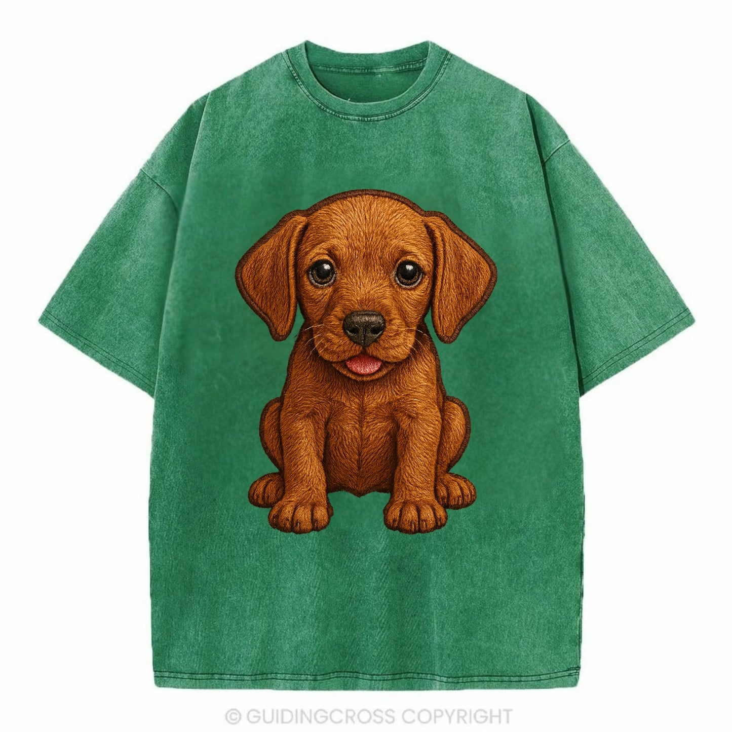 Baby Vizsla Puppy - golden rust coat, soulful eyes, athletic build, front-facing, - Vintage T-shirt - Forest Mist(Green)