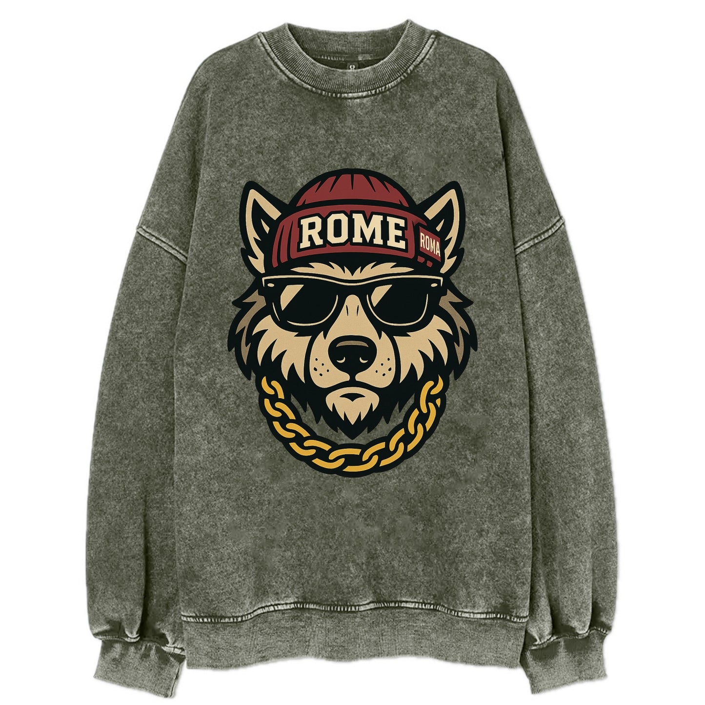 Rome Wolf - Vintage Sweatshirt - Forest Mist(Green)