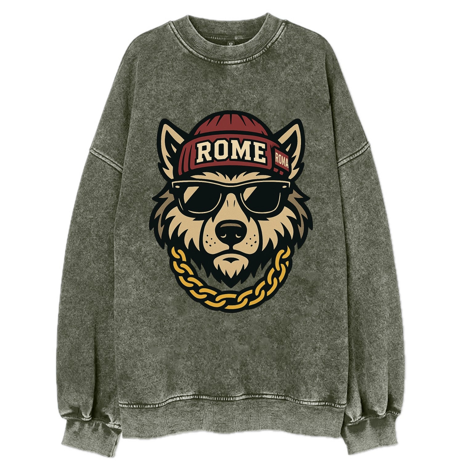 Rome Wolf - Vintage Sweatshirt - Forest Mist(Green)