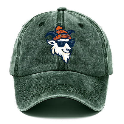 Denver Mountain Goat wearing Broncos beanie with Mile High patch and wayfarer - Classic Cap - Forest Mist(Green)