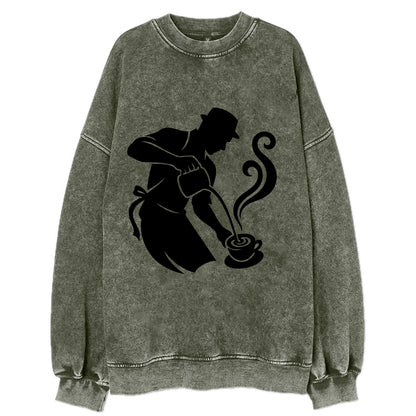 Barista creating latte art - Vintage Sweatshirt - Forest Mist(Green)