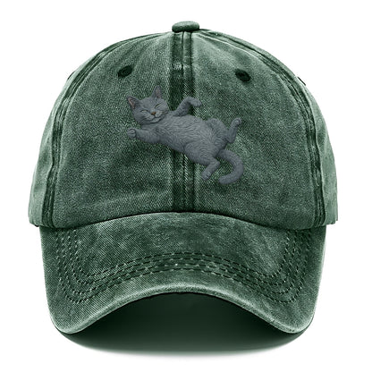 Russian Blue  fully relaxed sprawled out Classic Cap - Forest Mist(Green)