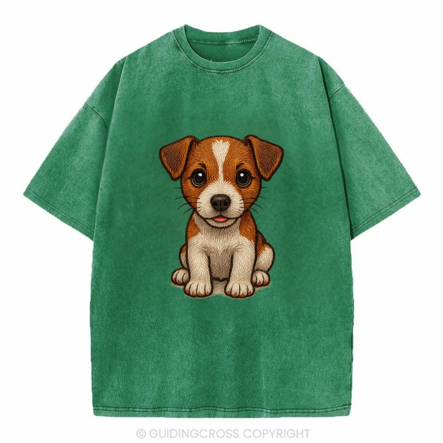 Baby Jack Russell Terrier Puppy - white with markings, alert ears, energetic - Vintage T-shirt - Forest Mist(Green)