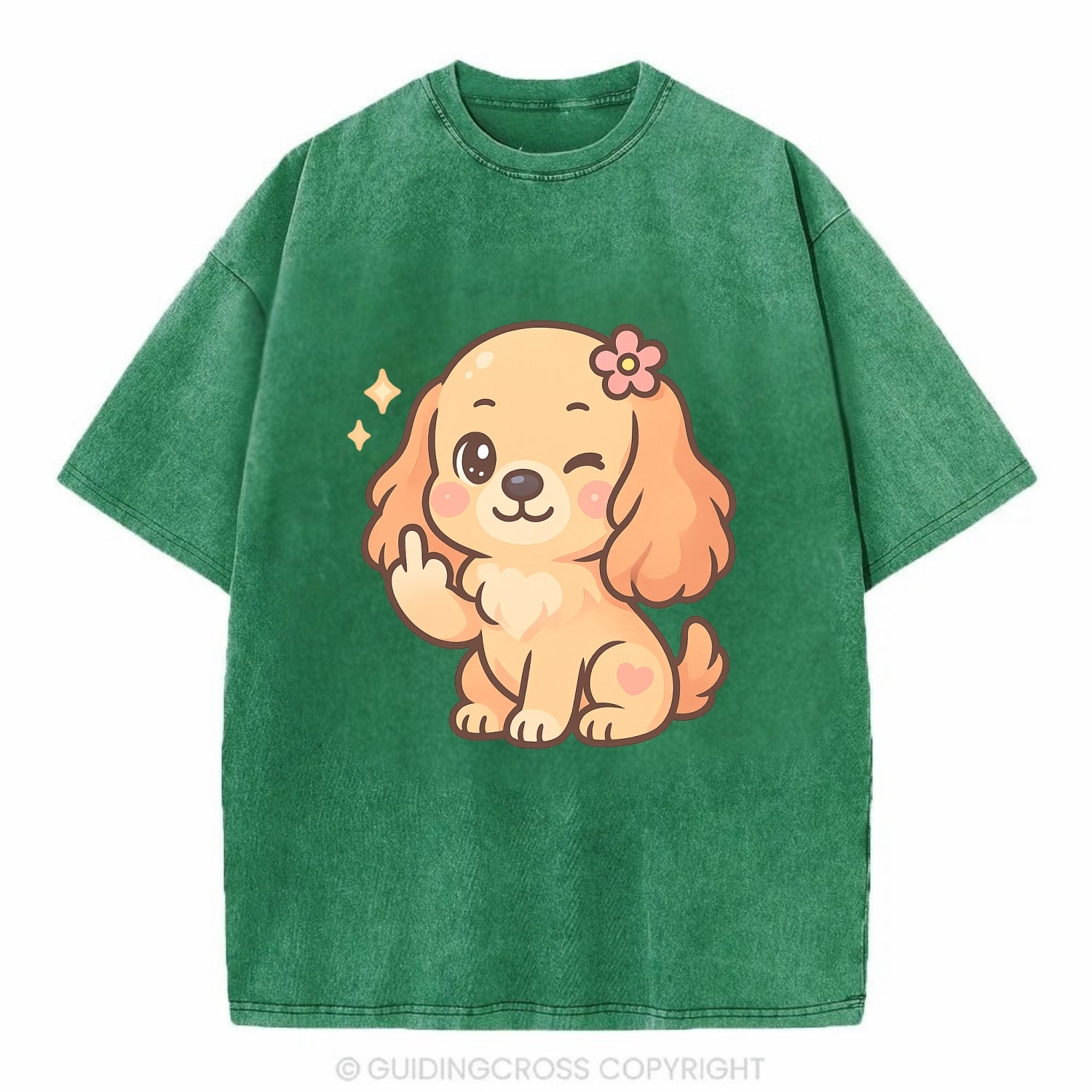 Cocker Spaniel with long wavy ears, gentle face, paw flipping off - Vintage T-shirt - Forest Mist(Green)