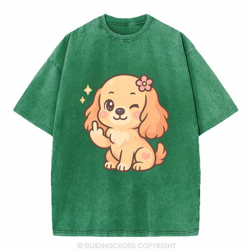 Cocker Spaniel with long wavy ears, gentle face, paw flipping off - Vintage T-shirt