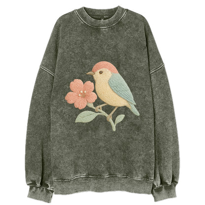 Peach Flowerpecker - Vintage Sweatshirt - Forest Mist(Green)