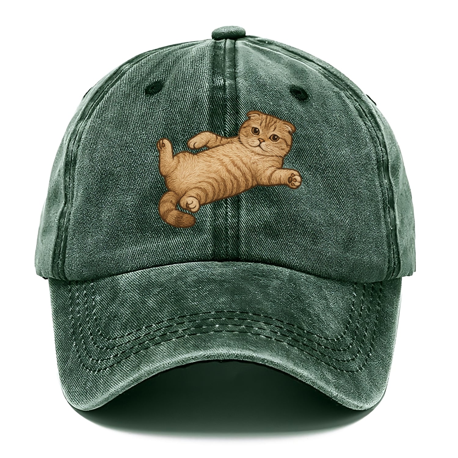 Scottish Fold  fully relaxed sprawled ou Classic Cap - Forest Mist(Green)