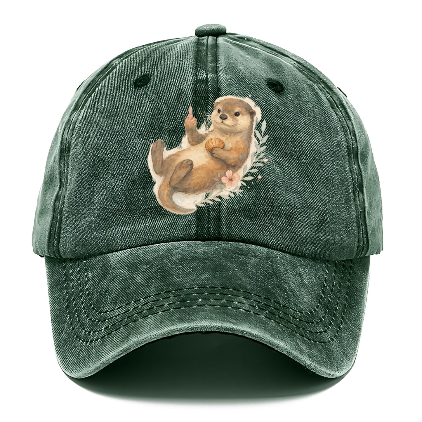 adorable otter floating on back, middle finger up while holding a shellfish - Classic Cap - Forest Mist(Green)
