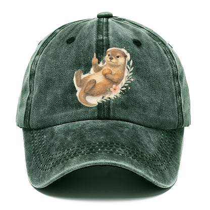 adorable otter floating on back, middle finger up while holding a shellfish - Classic Cap - Forest Mist(Green)