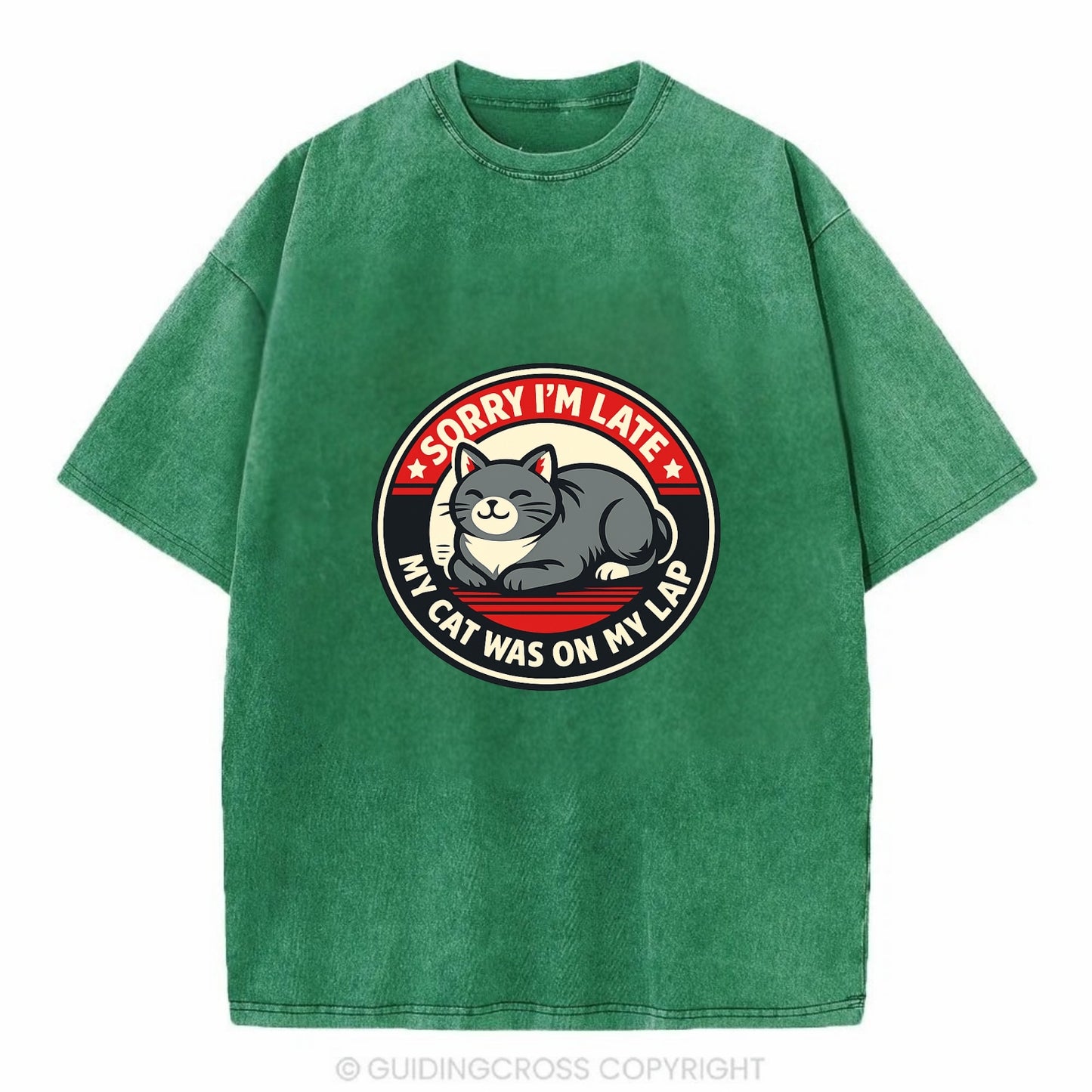 Charming Cat Loaf Excuse Emblem - Vintage T-shirt - Forest Mist(Green)