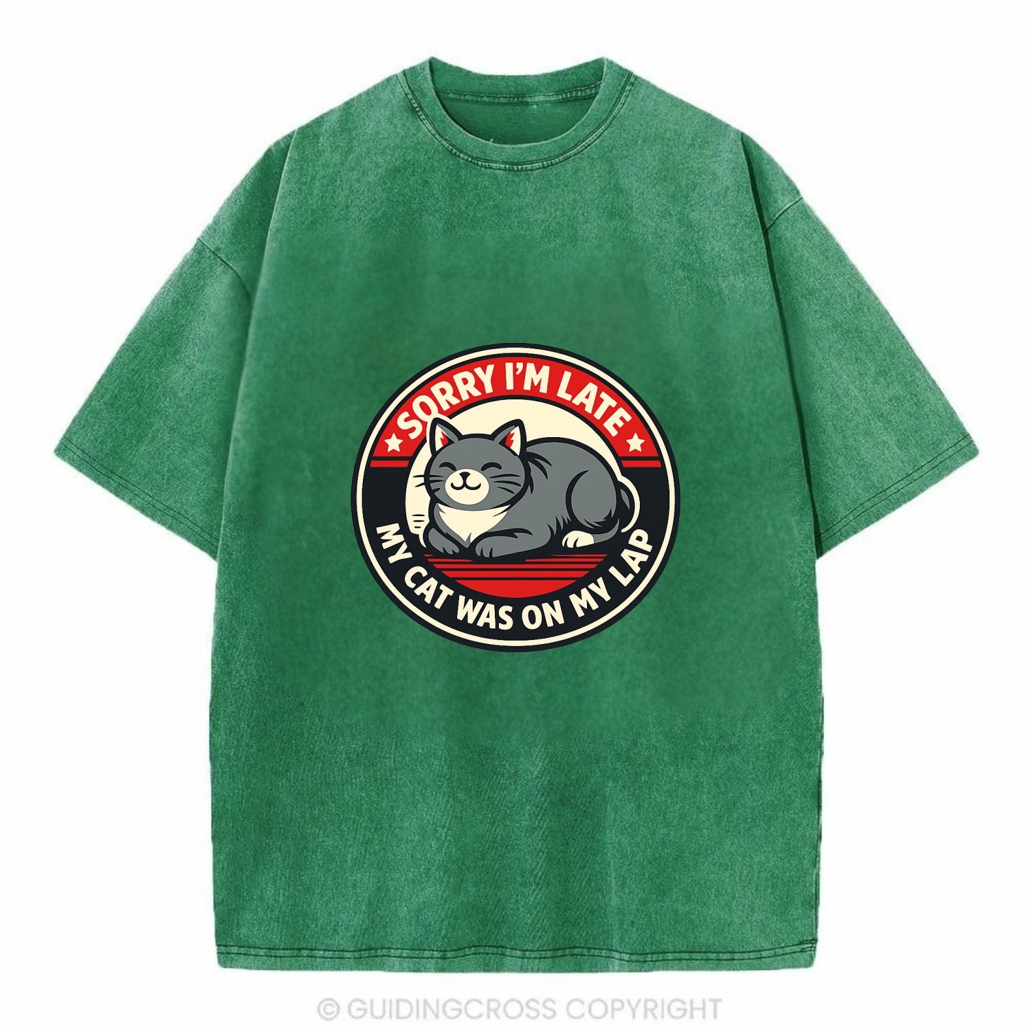 Charming Cat Loaf Excuse Emblem - Vintage T-shirt - Forest Mist(Green)