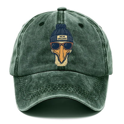 New Orleans Pelican wearing New Orleans beanie with pom pom and wayfarer sunglasses - Classic Cap - Forest Mist(Green)